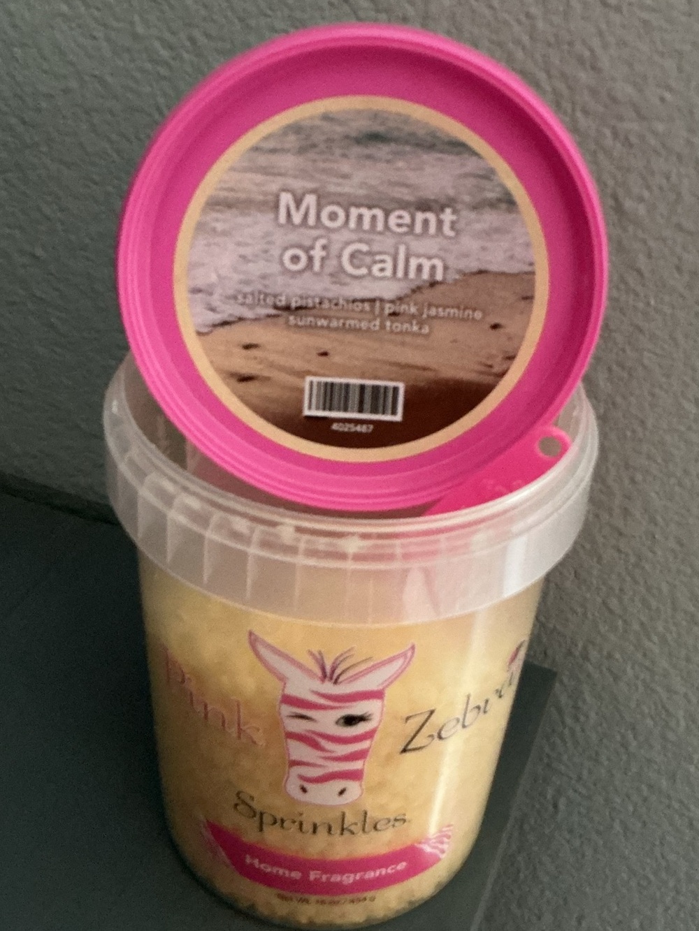 Moment of Calm Pink Zebra Wax Melts in a 4 oz blend bag